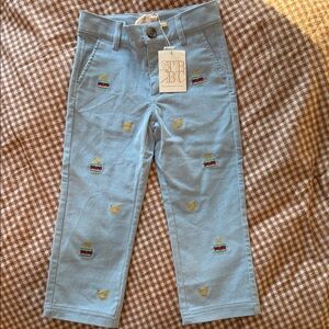 The Beaufort Bonnet Company Light Blue Embroidered Kids Pants